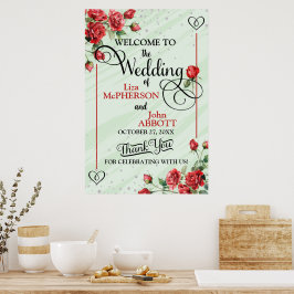 Poster Boas-vindas ao Casamento Floral do bonito Rosa ver