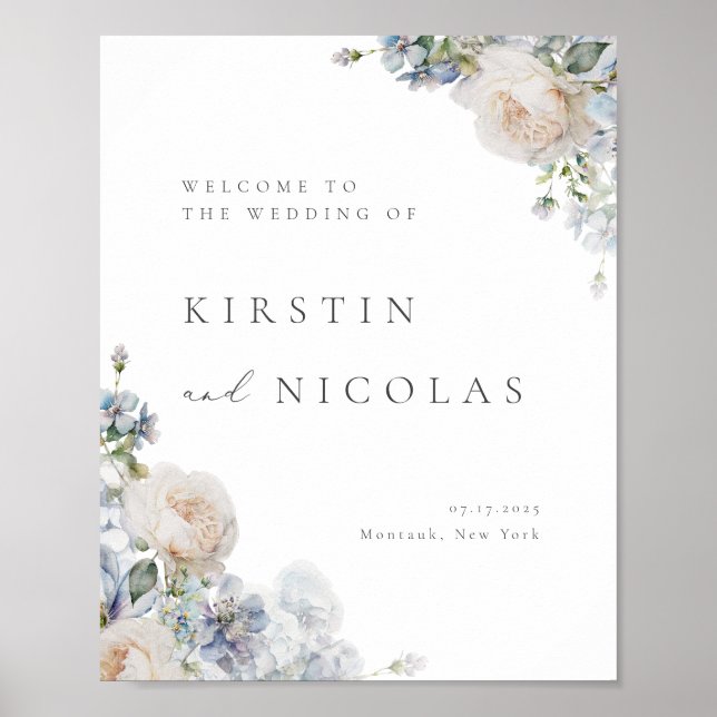 Poster Boas-vindas ao Casamento Floral do Jardim Azul Dus (Frente)