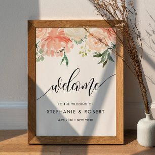Poster Boas-vindas ao Casamento Floral do Peach da CORA