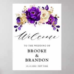 Poster Boas-vindas ao Casamento Floral Dourado Violeta Ro
