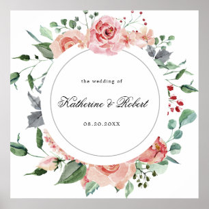 Poster boas-vindas ao casamento floral elegante da meia-n