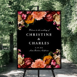 Poster Boas-vindas ao Casamento Floral Elegante Escuro + 
