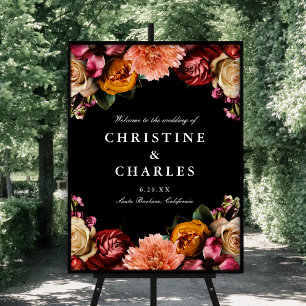 Poster Boas-vindas ao Casamento Floral Elegante Escuro +