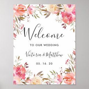Poster Boas-vindas ao Casamento Floral Romântico Blush Bl