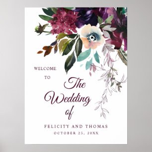 Poster Boas-vindas ao Casamento Floral Romântico Burgundy