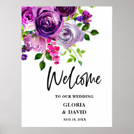 Poster Boas-vindas ao Casamento Floral Romântico Roxo