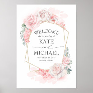 Poster Boas-vindas ao Casamento Floral Rosa e Blush