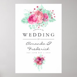 Poster Boas-vindas ao Casamento Floral Rosa e Mint