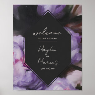 Poster Boas-vindas ao Casamento Floral Roxo Dramático