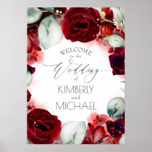 Poster Boas-vindas ao Casamento Floral Vermelho Burgundy