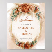 Boas-vindas ao casamento floral vermelho-profundo 