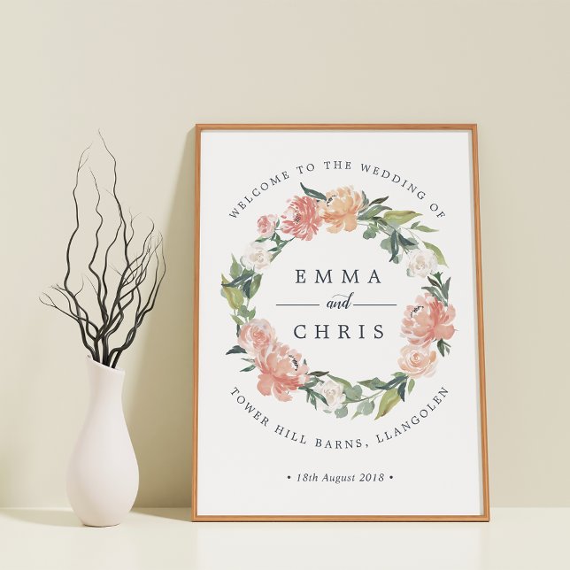 Poster Boas-vindas ao casamento Floral Wreath MidSummer (Criador carregado)
