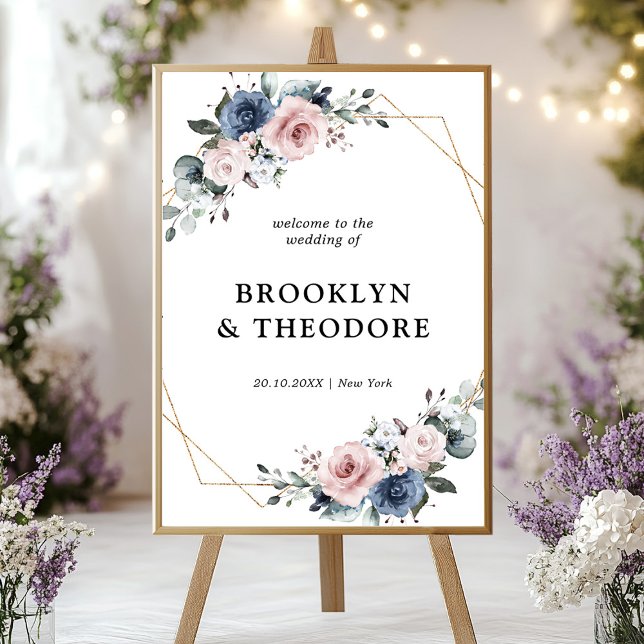 Poster Boas-vindas ao Casamento Geométrico de Dusty Blue  (Dusty Blue Mauve Geometric Wedding Welcome Poster)
