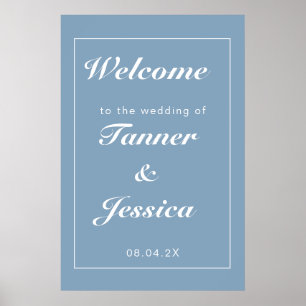 Poster Boas-vindas ao Casamento Moderno Azul e Branco