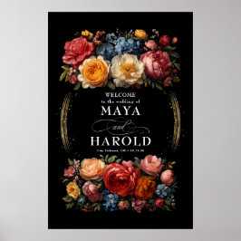 Poster Boas-vindas ao Casamento Negro Floral Botânico