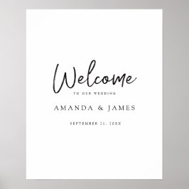 Poster Boas-vindas ao casamento preto e branco com script