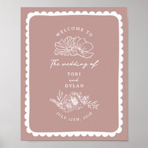 Poster Boas-vindas ao Casamento Rosa Floral Escalado Fron