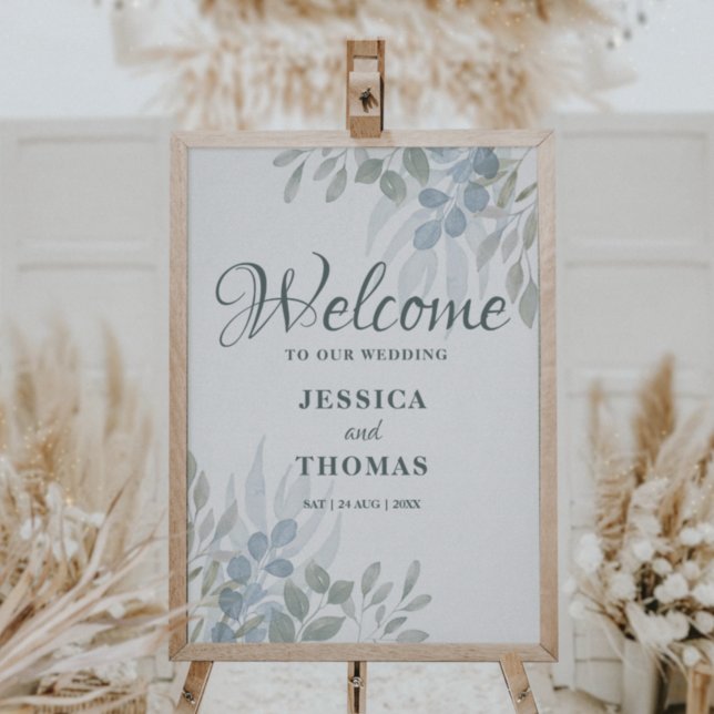 Poster Boas-vindas ao Casamento Rustic Eucalyptus Foliage (Criador carregado)