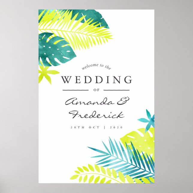 Poster Boas-vindas ao Casamento Tropical de Teal e Lemon (Frente)
