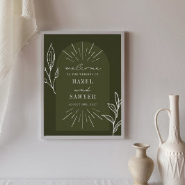 Poster Boas-vindas ao casamento verde do Line Art Script