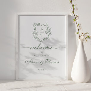 Poster Boas-vindas ao Casamento Verde do Monograma Clássi