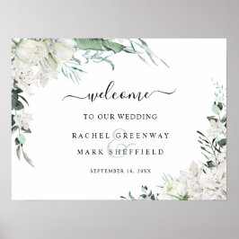 Poster Boas-vindas ao Casamento Verde Floral Branco Elega
