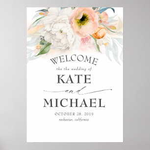 Poster Boas-vindas ao Casamento vintage Floral Rosa e Pês