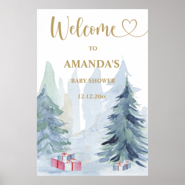 Poster Boas-vindas ao chá de bebê azul de inverno (Frente)