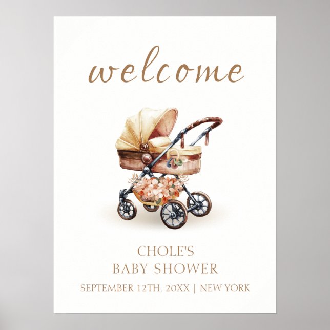 Poster Boas-vindas ao Chá de Bebê Boho Floral Neutro (Frente)