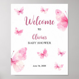Poster Boas-vindas ao Chá de Bebê Borboleta Rosa