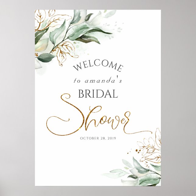 Poster Boas-vindas ao Chá de Bebê / Casamento com Folhage (Frente)