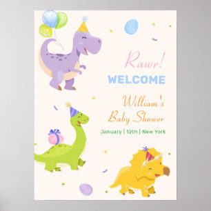 Poster Boas-vindas ao Chá de Bebê com Balão de Dinossauro