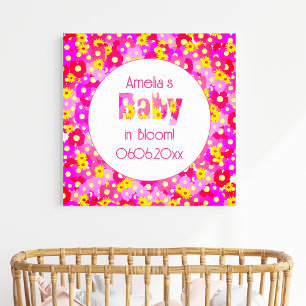 Poster Boas-vindas ao Chá de Bebê com Flor Rosa Bonita