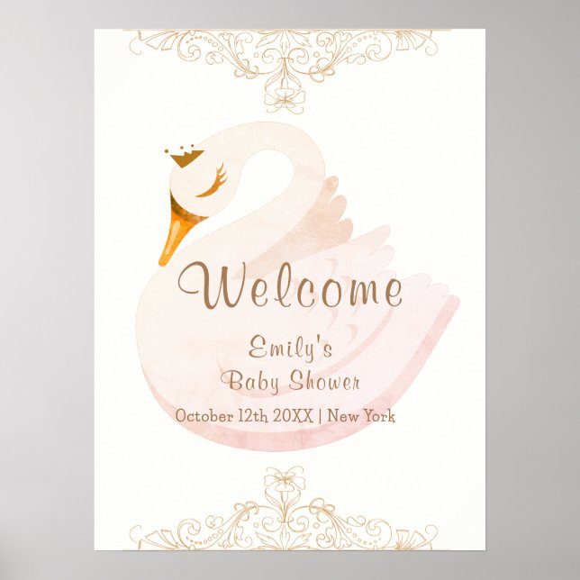 Poster Boas-vindas ao Chá de Bebê da Princesa Cisne Vinta (Frente)