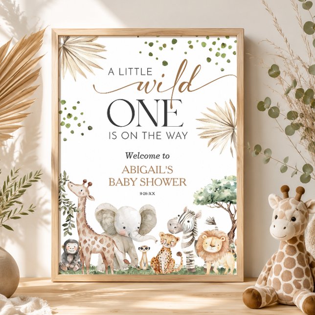 Poster Boas-vindas ao Chá de Bebê de Animais da Savana se (Safari Animals Gender Neutral Baby Shower Welcome Poster)