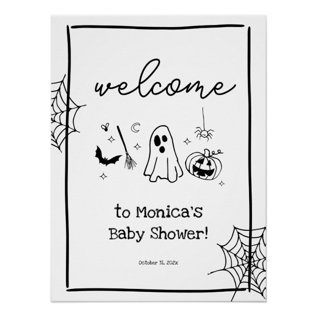 Póster Boas-vindas ao Chá de Bebê de Halloween Doodle (Frente)