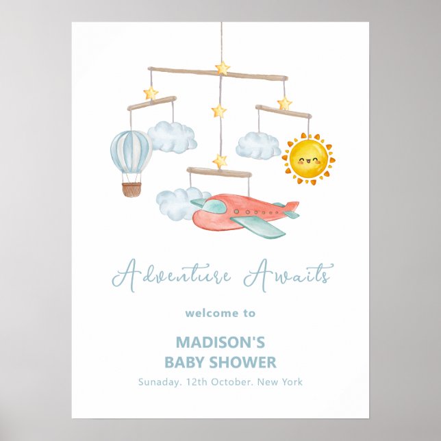 Poster Boas-vindas ao Chá de Bebê do Avião Balão de Ar Cu (Frente)