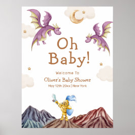 Poster Boas-vindas ao Chá de Bebê do Menino Dragão de Con