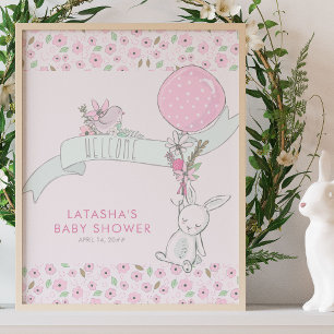 Poster Boas-vindas ao Chá de Bebê do Pequeno Coelho e Bal