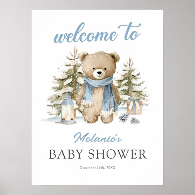 Poster Boas-vindas ao Chá de Bebê do Ursinho de Natal (Frente)