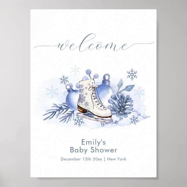 Poster Boas-vindas ao Chá de Bebê Floco de Neve de Invern (Frente)