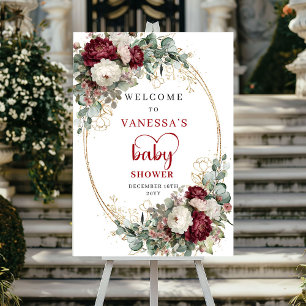 Poster Boas-vindas ao Chá de Bebê Floral Boho Borgonha