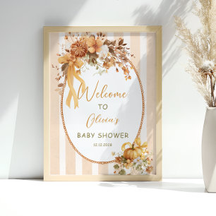 Poster Boas-vindas ao Chá de Bebê Floral de Abóbora de Ou