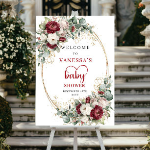 Poster Boas-vindas ao Chá de Bebê Floral Eucalipto Dourad
