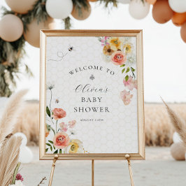 Poster Boas-vindas ao Chá de Bebê Floral Mamãe Abelha