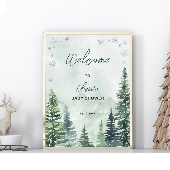 Poster Boas-vindas ao Chá de Bebê Floresta de Inverno (Criador carregado)