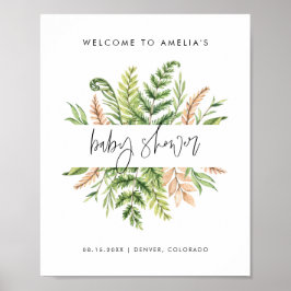 Poster Boas-vindas ao Chá de Bebê Folhagem Selvagem em Aq