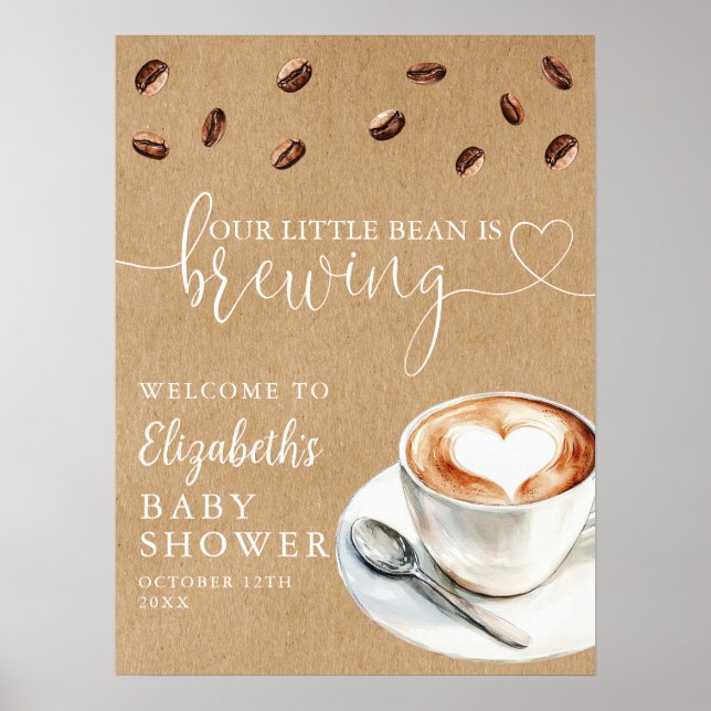 Poster Boas-vindas ao Chá de Bebê Little Bean Brewing Cof (Frente)