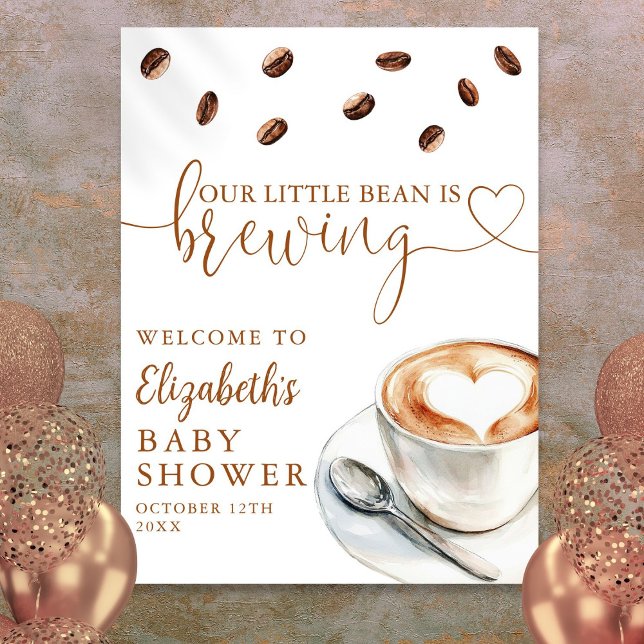 Poster Boas-vindas ao Chá de Bebê Little Bean Brewing Cof (Little Bean Brewing Coffee Baby Shower Welcome Poster)