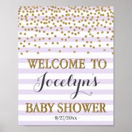 Poster Boas-vindas ao Chá de Bebê Menina Roxo Lavanda e D